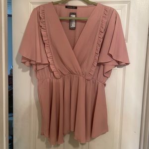 Boohoo Plus Angel Sleeve Ruffle Peplum Top